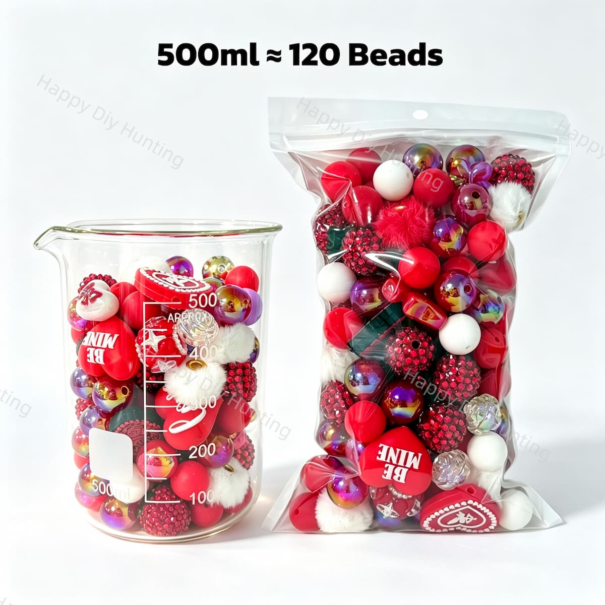 500ml Valentine bead mix red heart beads for handmade creations