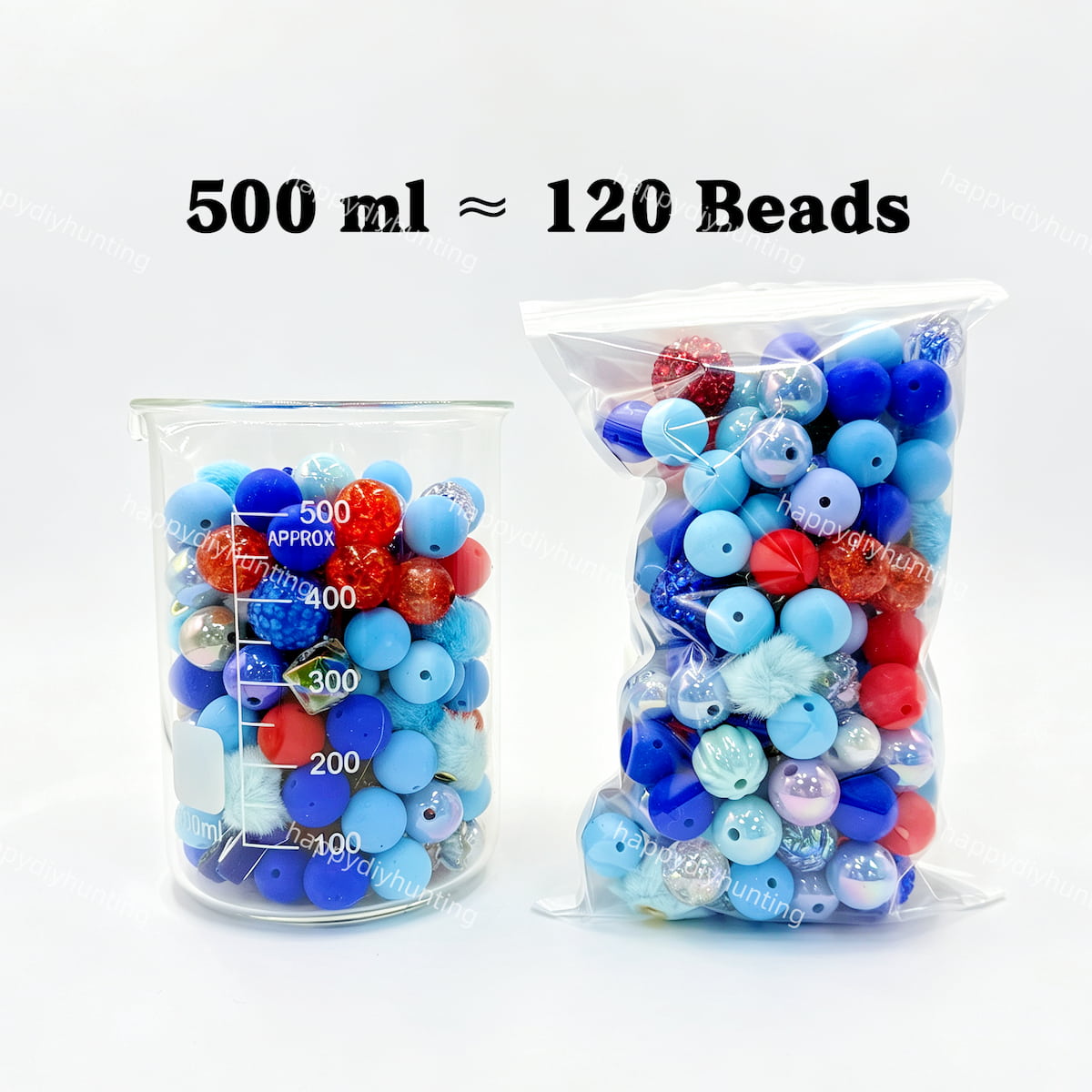 500ml Red & Blue Silicone & Acrylic bead mix, silicone acrylic mixed beads for diy beadable pen making