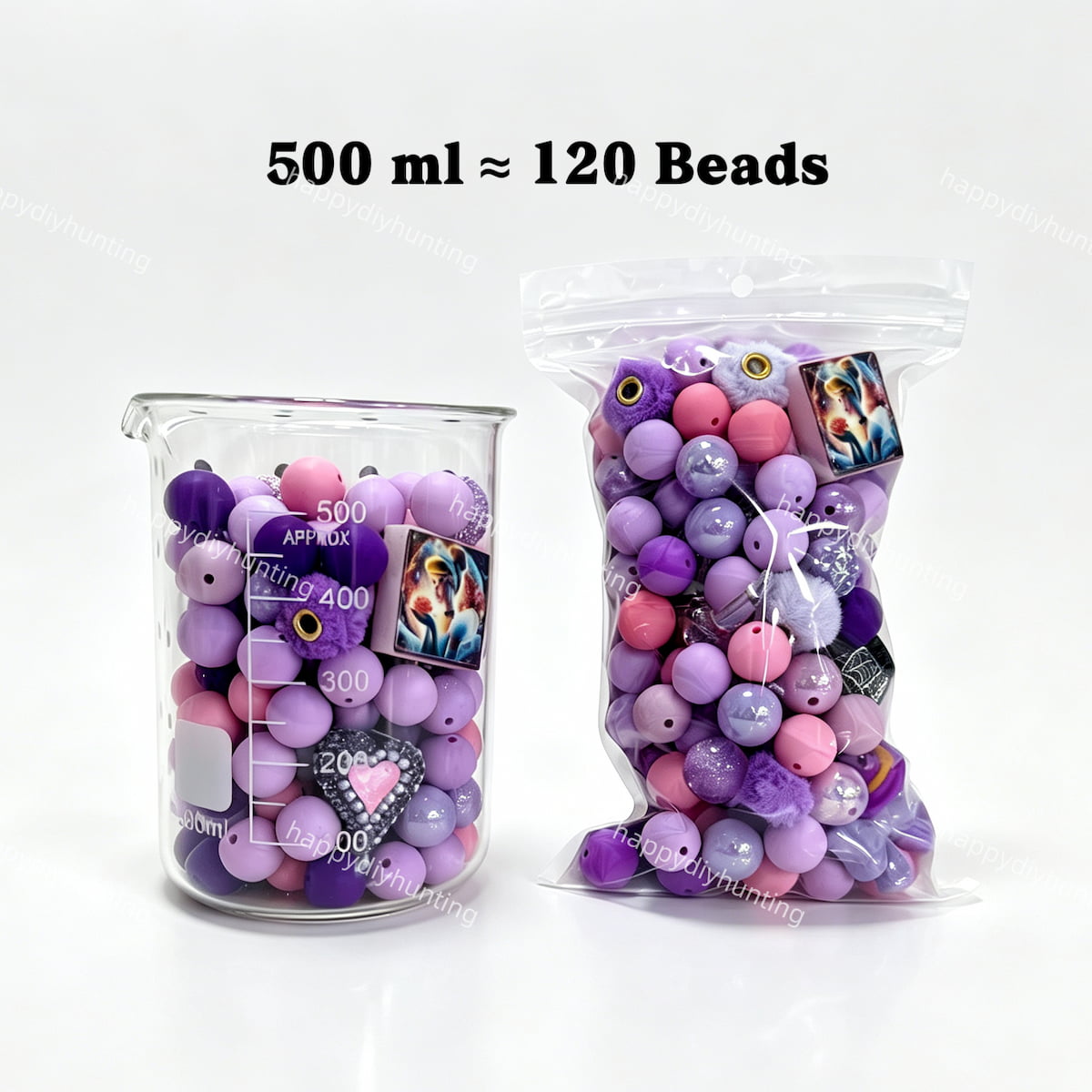 500ml dreamy purple Silicone & Acrylic bead mix, princess style mixed bead set for handmade crafts