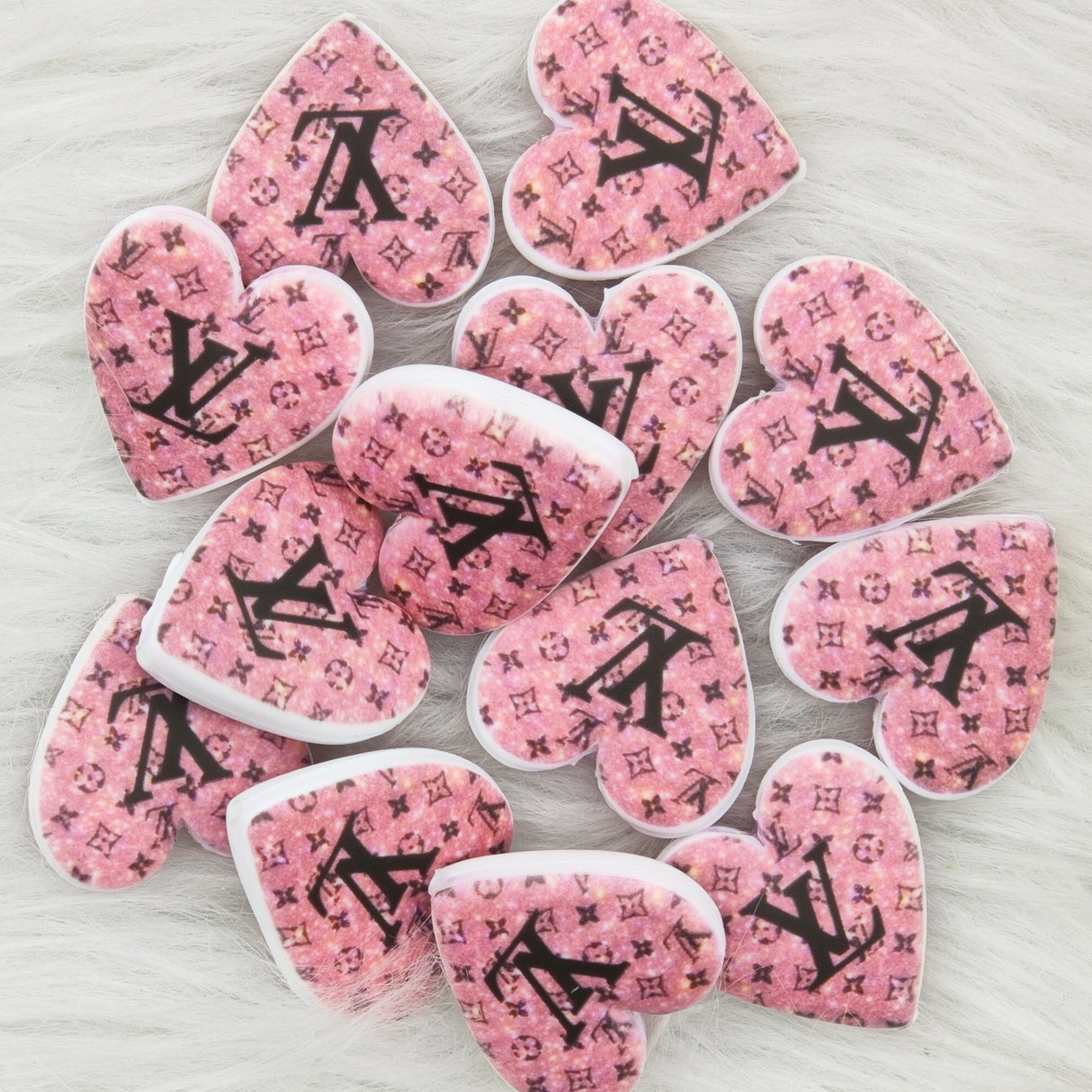 Pink V*L heart shape Silicone Focal Beads, designer Focal Beads(D71)