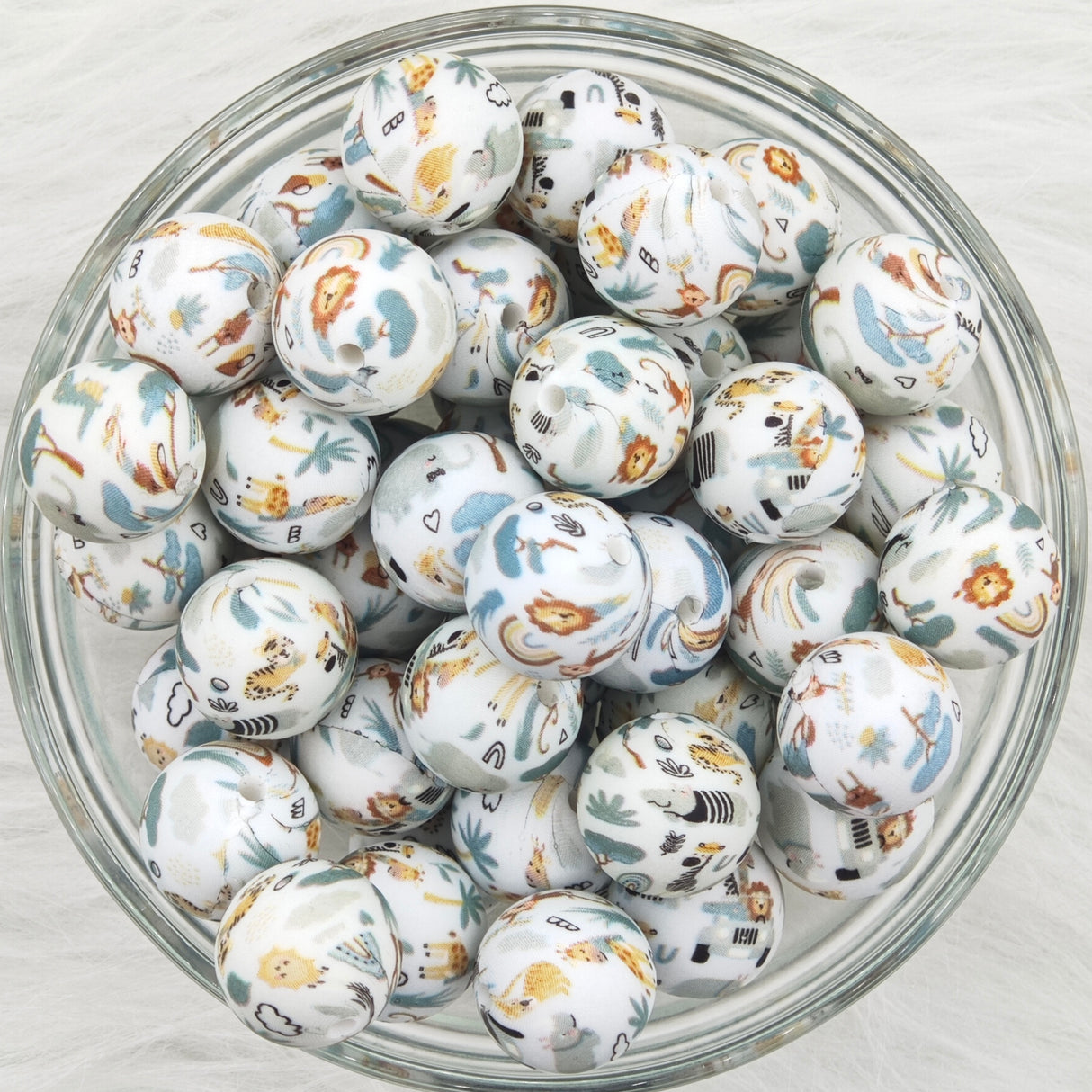 15mm zoo Printed Silicone Beads