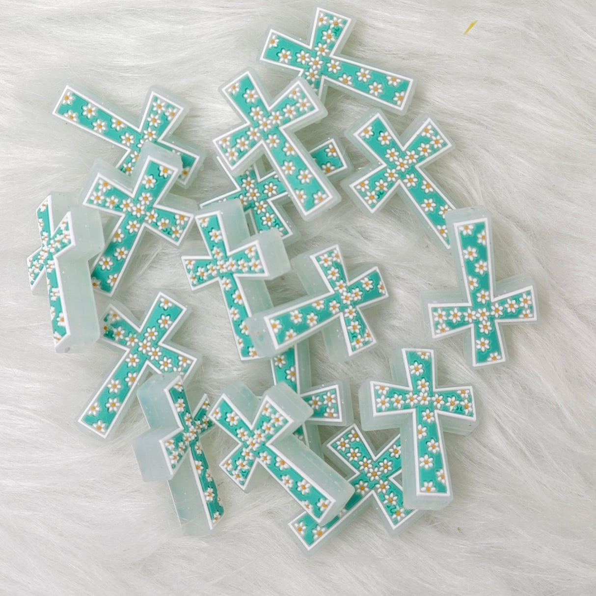 Cross Silicone Focal Beads Wholesale Cross Silicone Beads Prayer Gifts Flower Pattern
