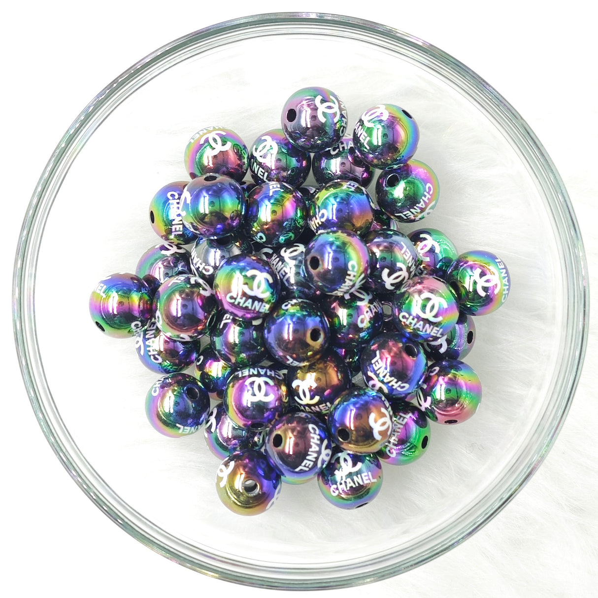 16mm, designer Chan*l (D64) Acrylic Beads