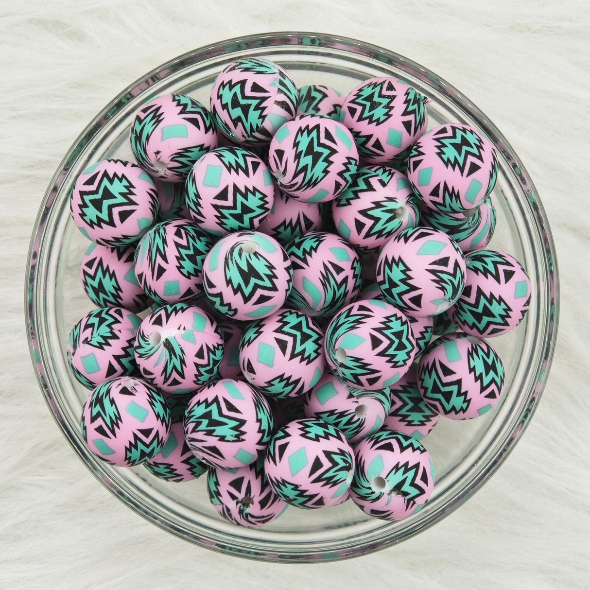 15mm teal lighten pink background Printed Silicone Beads