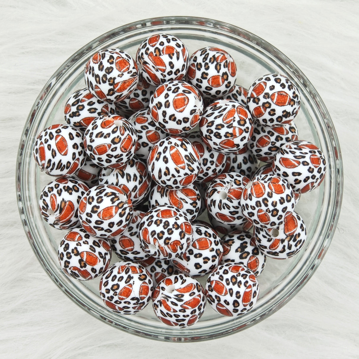 15mm leopard football Printed Silicone Beads