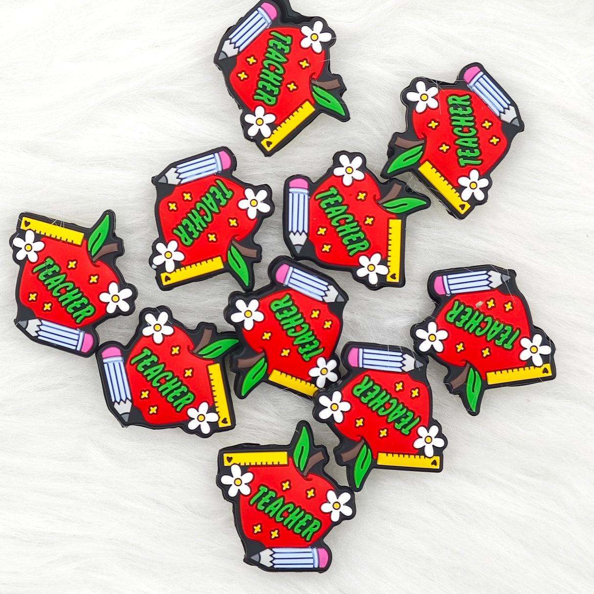 Red teacher apple Silicone Focal Beads Wholesale