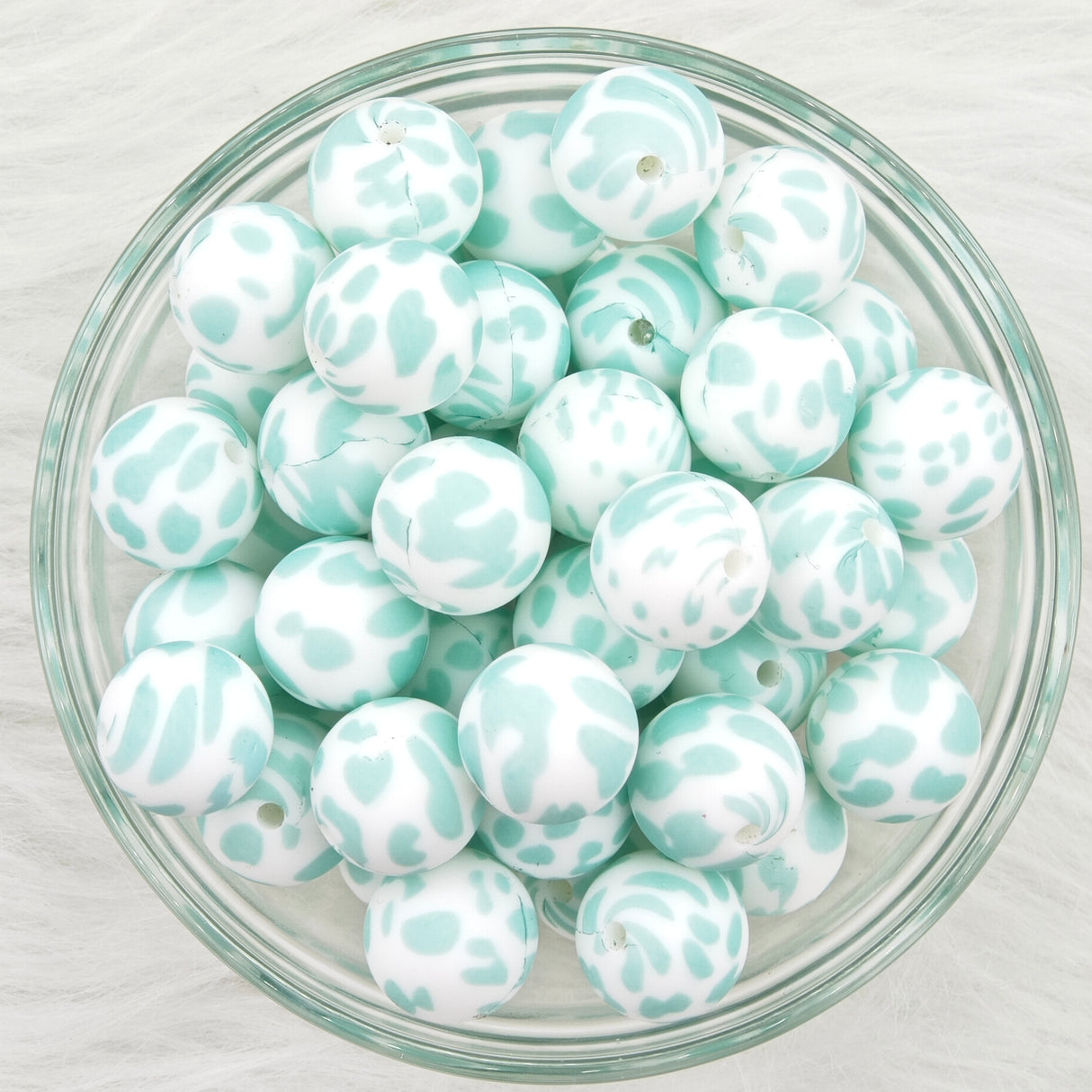 15mm teal leopard Printed Silicone Beads