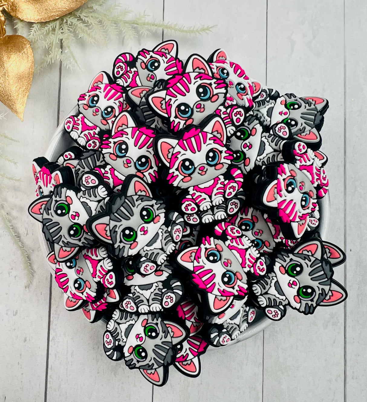 Gracie The Cat Focal Silicone Bead, Animal Shape Focal Silicone Bead