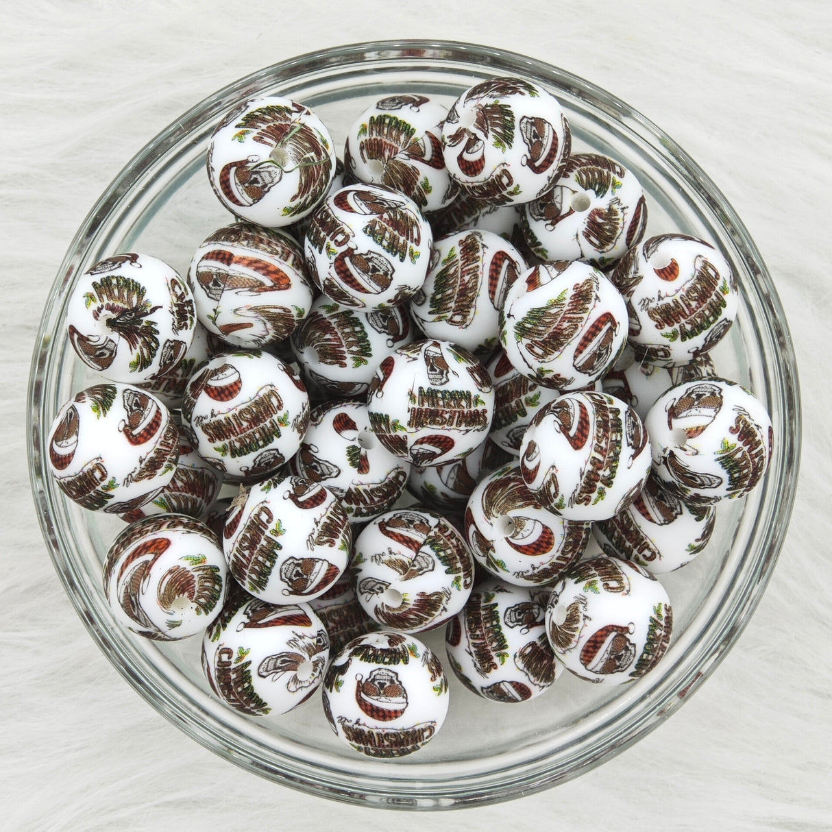 15mm Brown Christmas Printed Silicone Beads 15mm