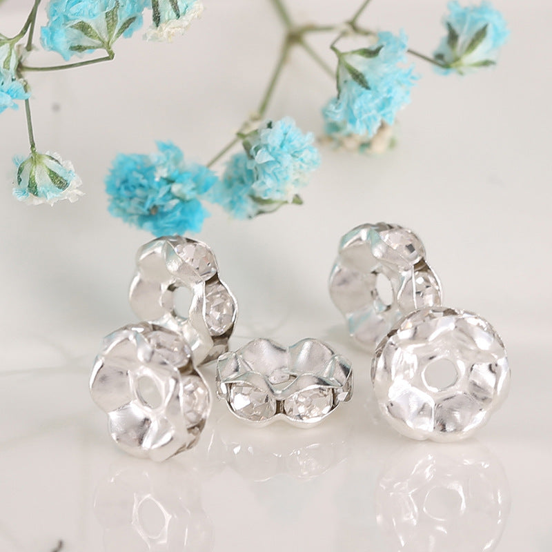 8mm Flat Round Metal Spacers with Rhinestones