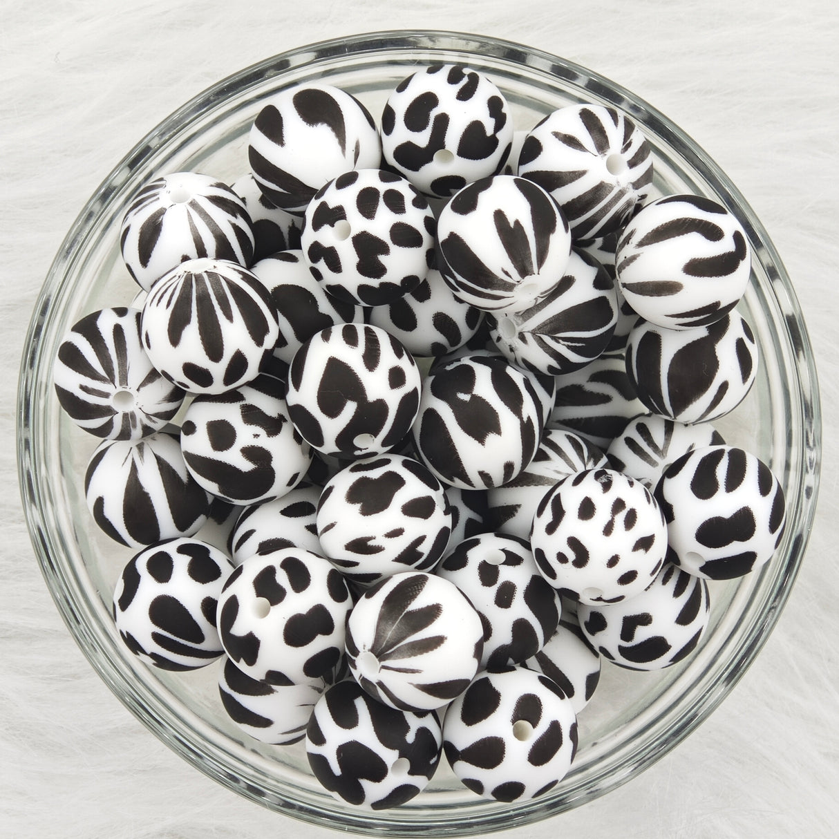 15mm Black Cow Printed Silicone Beads 15mm