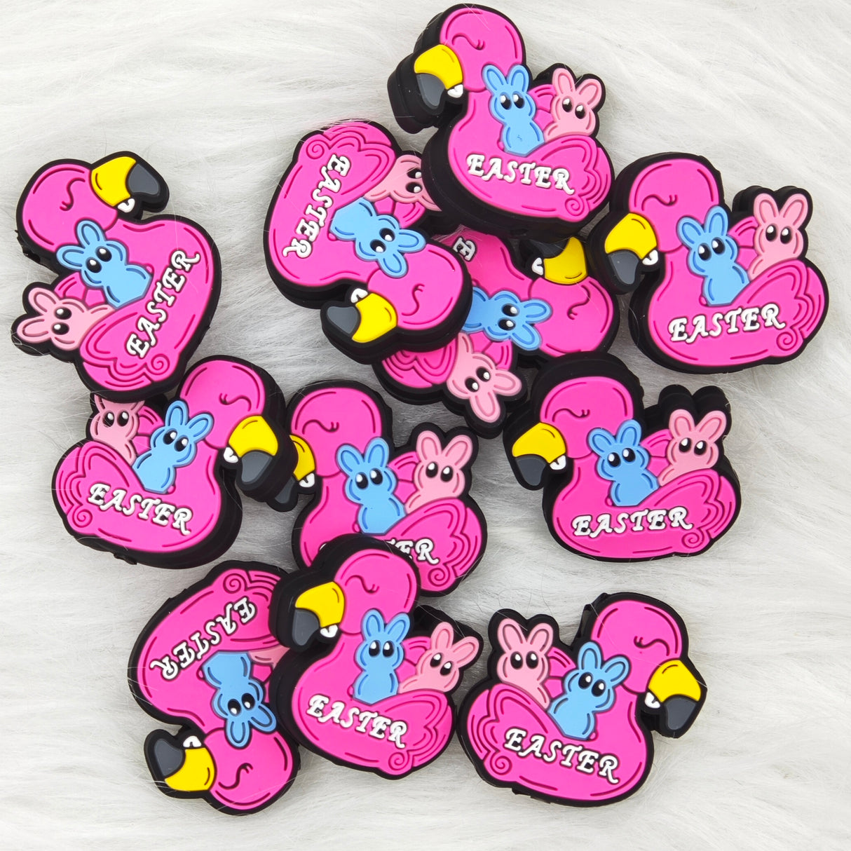 Flamingo with peeps Silicone Focal Beads, Easter day Focal Beads