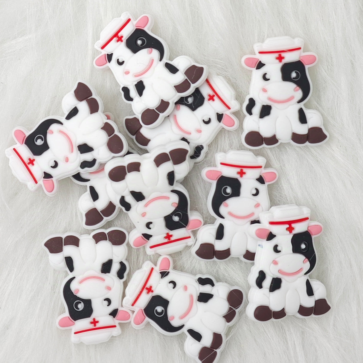 Animal Shaped Focal Beads 3D Nurse Silicone Beads Cute Cow Focal Beads DIY Gift