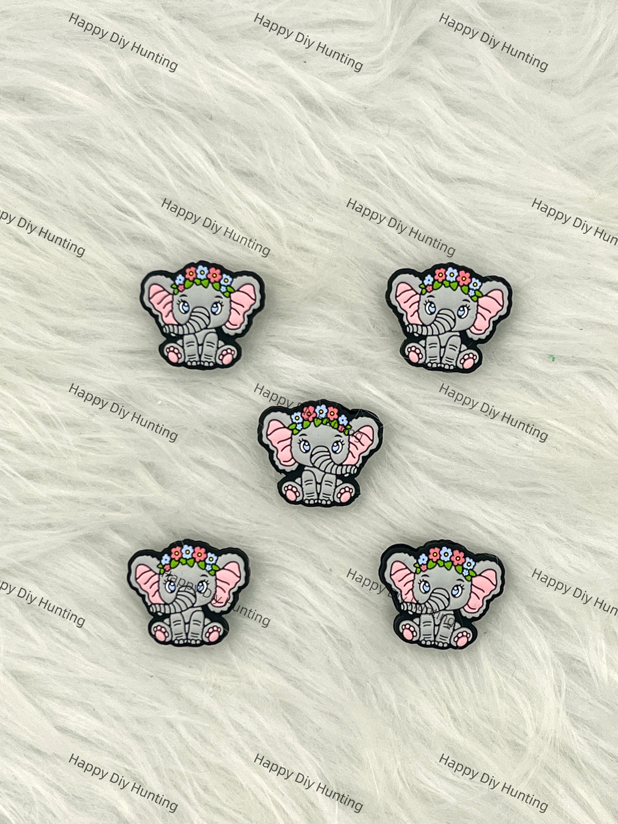 Baby Elephant Wearing A Wreath Silicone Focal Bead
