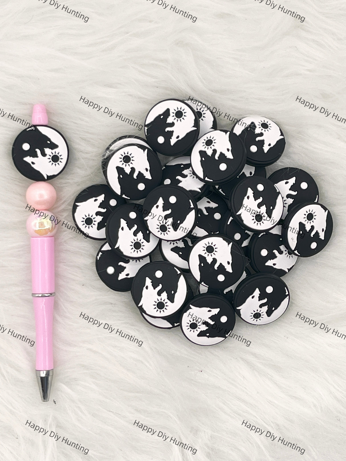 Black And White Sun And Moon Wolf Silicone Focal Beads Wholesale, silicone focal beads for pens
