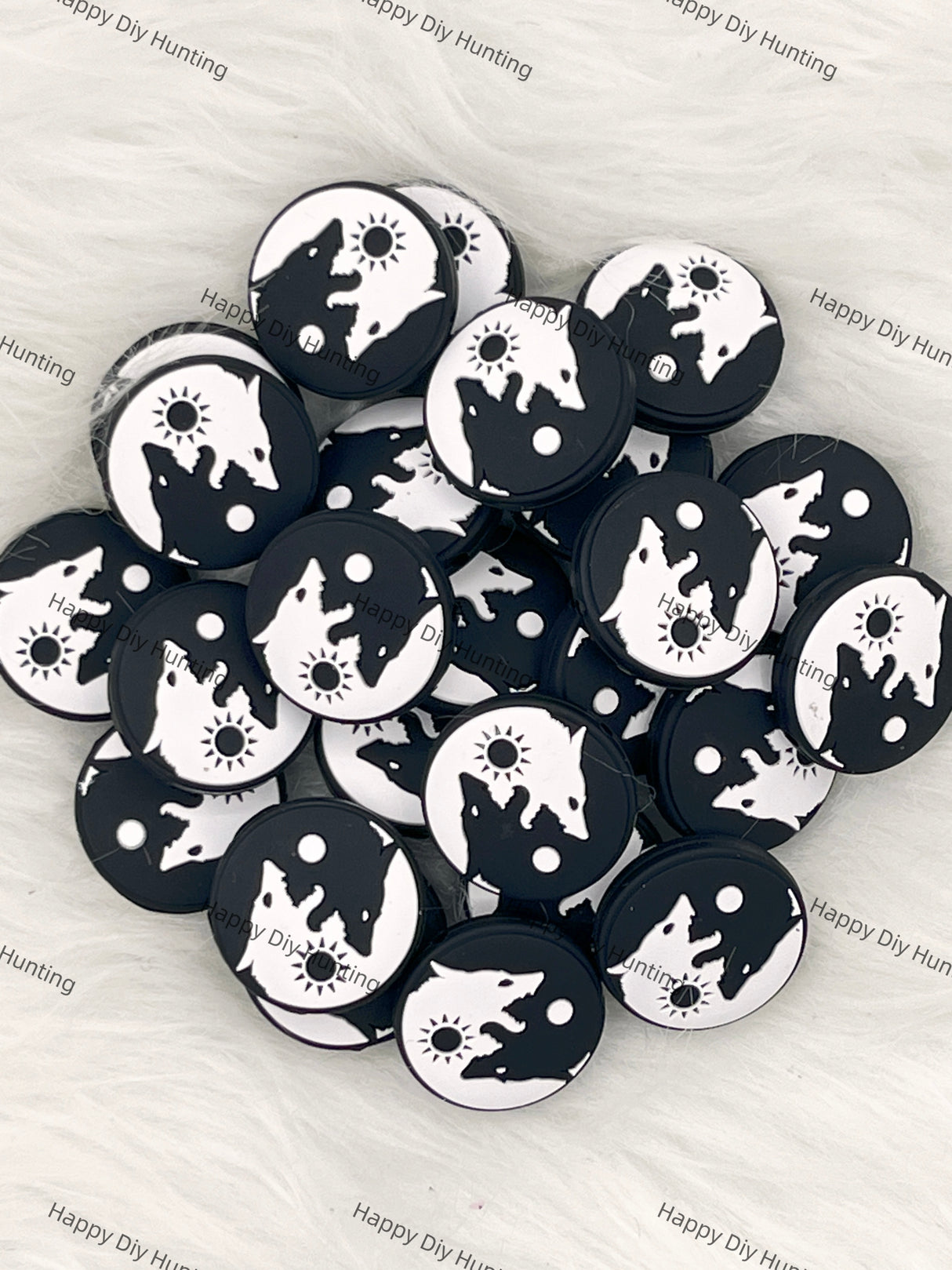 Black And White Sun And Moon Wolf Silicone Focal Beads Wholesale, silicone focal beads for pens