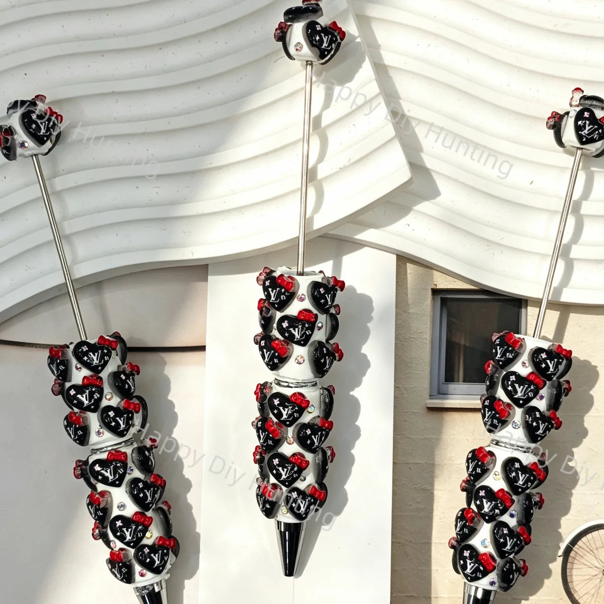 Black Heart Bow LV Beadable Pens Wholesale,Matches All Focal Beads & Pen Toppers