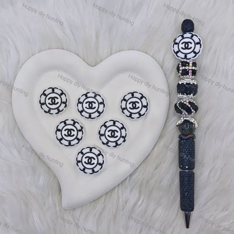 Black White Round CHANEL Silicone Focal Beads For DIY Beadable Pens