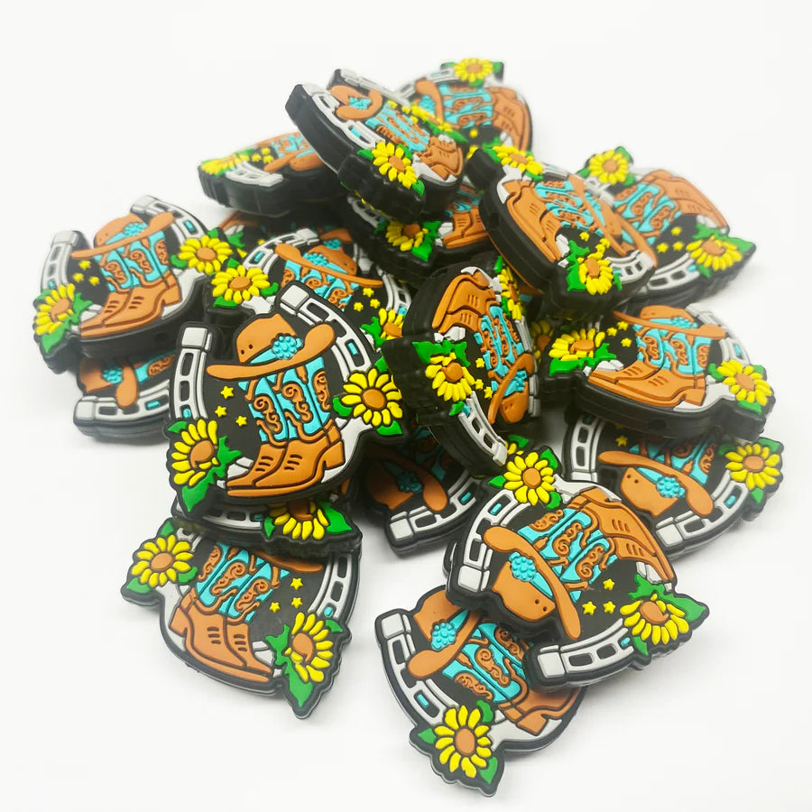 Boots and Horseshoe w/Sunflowers Silicone Focal Bead Wholesale