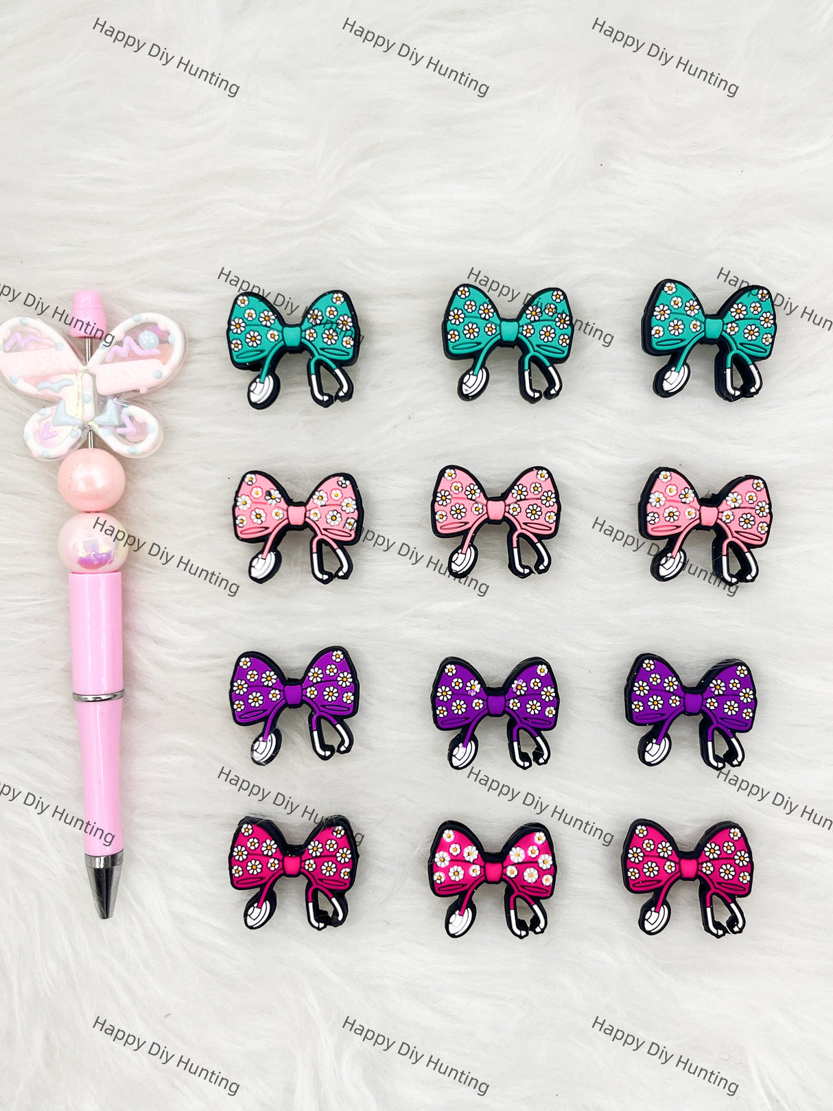 Bowknot With Flowers And Doctor's Receiver Silicone Focal Beads Wholesale, silicone focal beads for pens