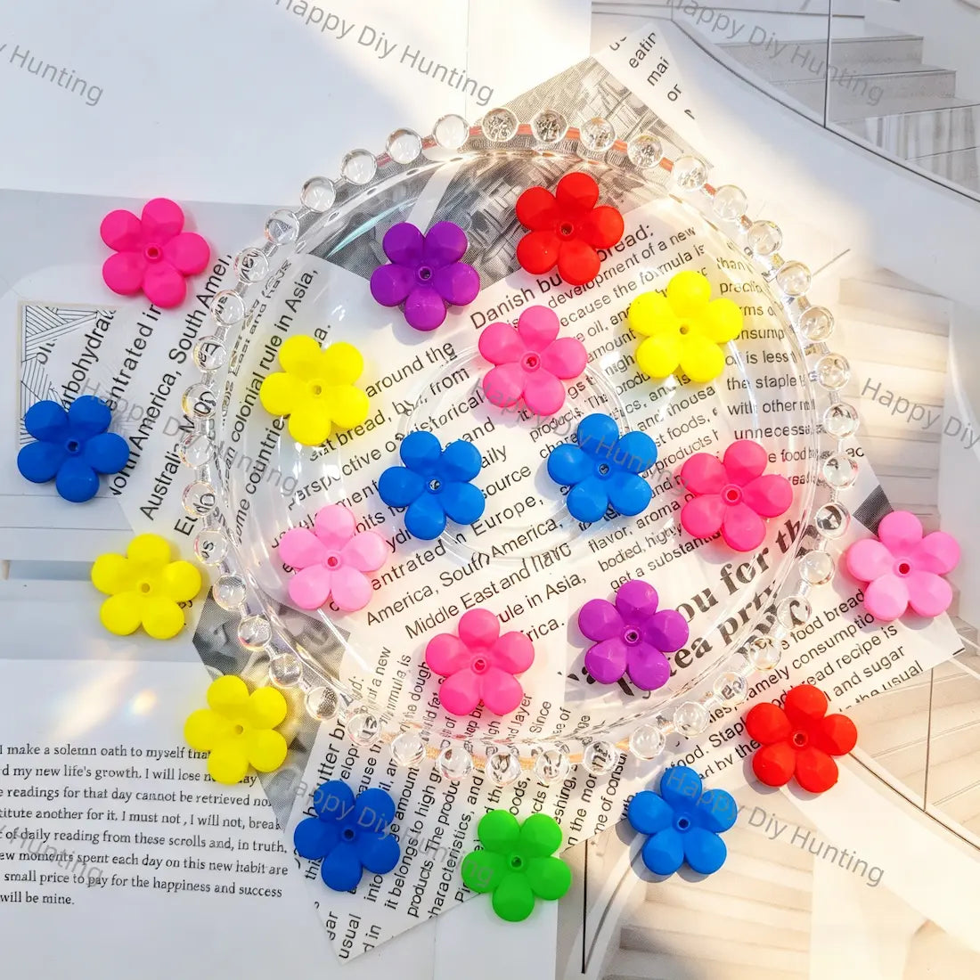 bright solid color 5 petal flower acrylic spacer beads for diy beadable pen craft wholesale