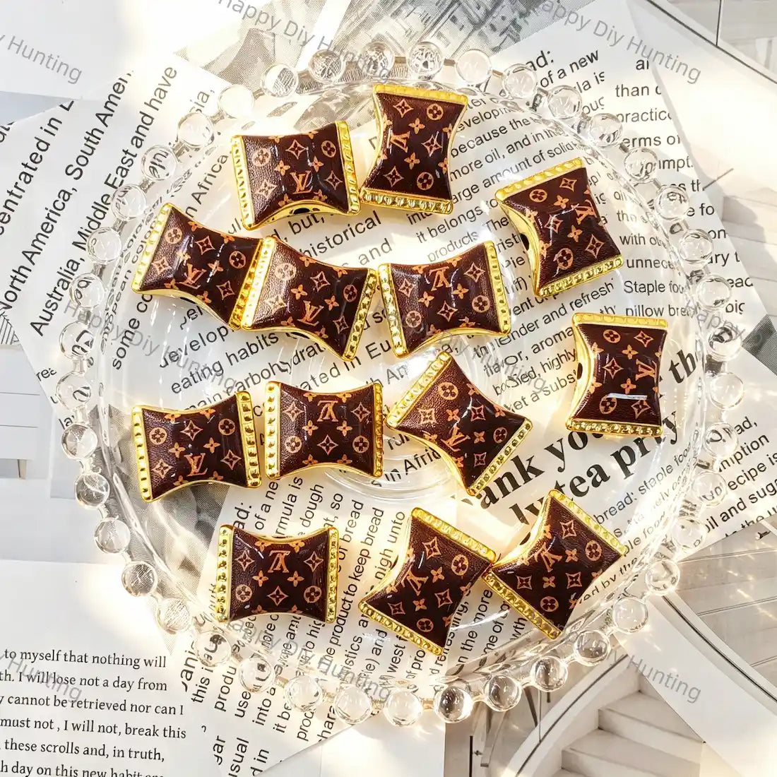 brown vintage monogram waist shape acrylic beads with gold trim for diy beadable pen craft wholesale