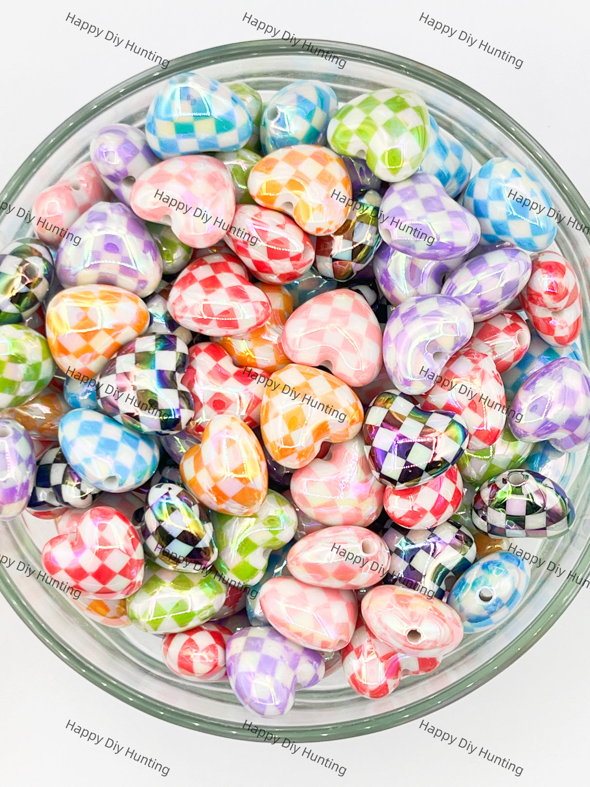 Checkered Heart Acrylic Beads