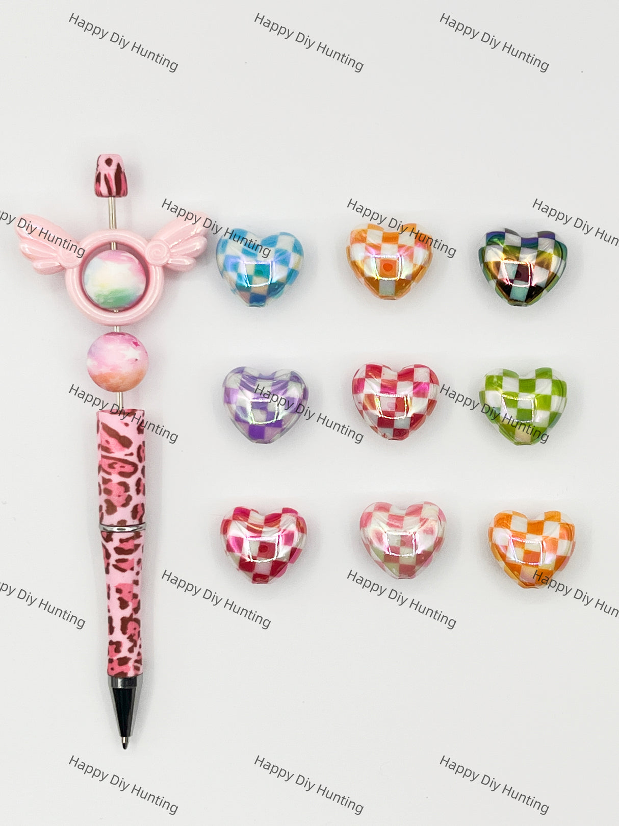Checkered Heart Acrylic Beads