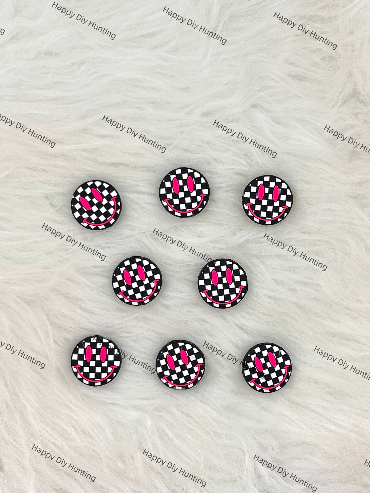 Checkered Smiley Face Silicone Focal Beads