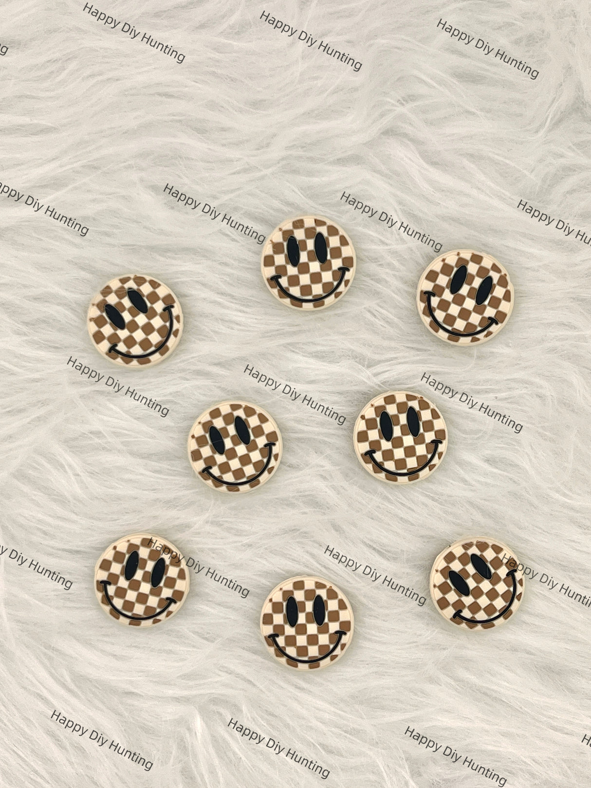 Checkered Smiley Face Silicone Focal Beads