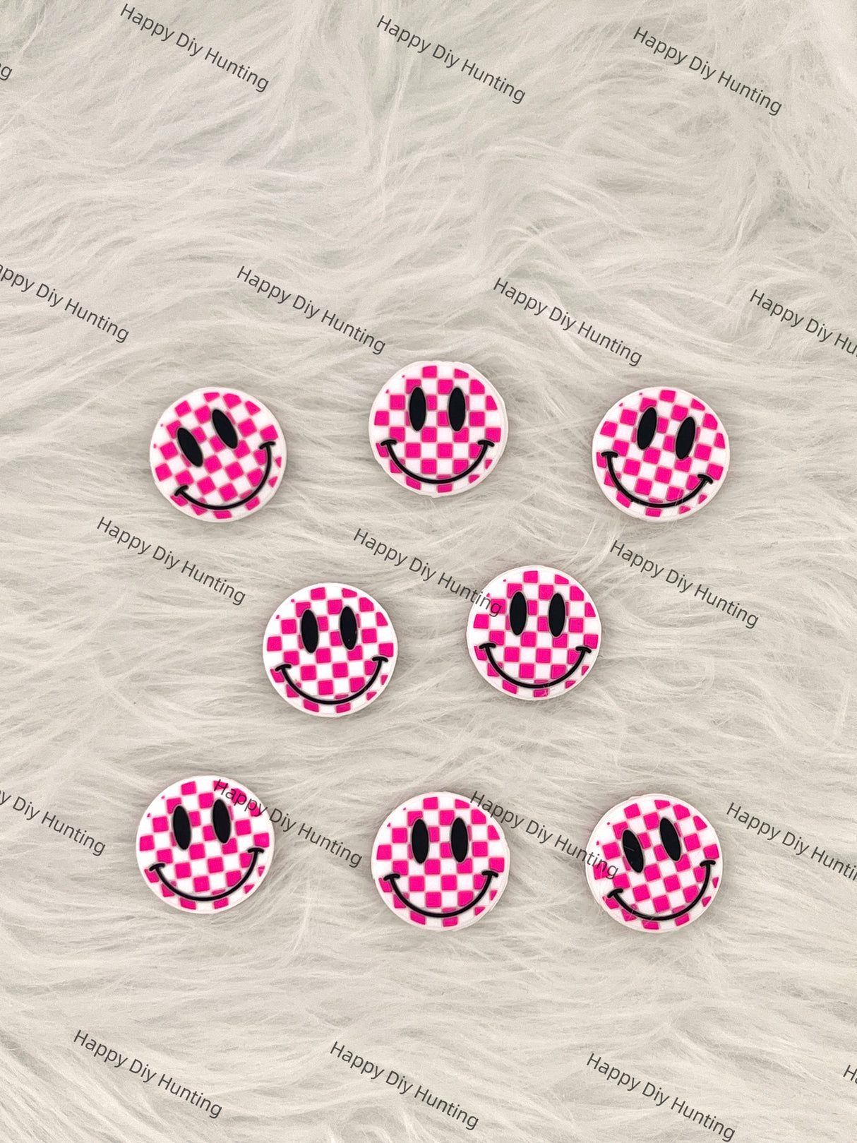 Checkered Smiley Face Silicone Focal Beads