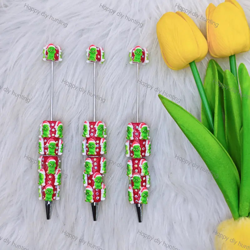Christmas Green Monster Beadable Pens Wholesale, Beadable Pens Supplies