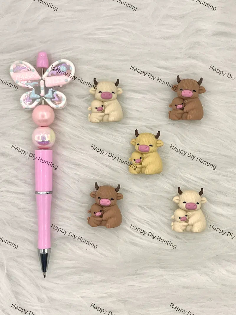 Handmade Beadable Pen with 3D Baby Cow Silicone Beads