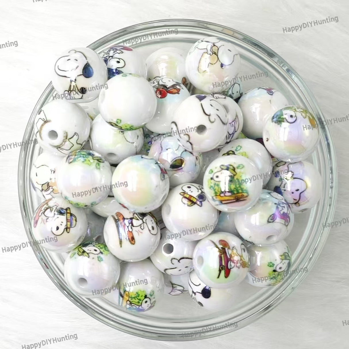 16mm, Cute Dog Round Printed Acrylic Beads