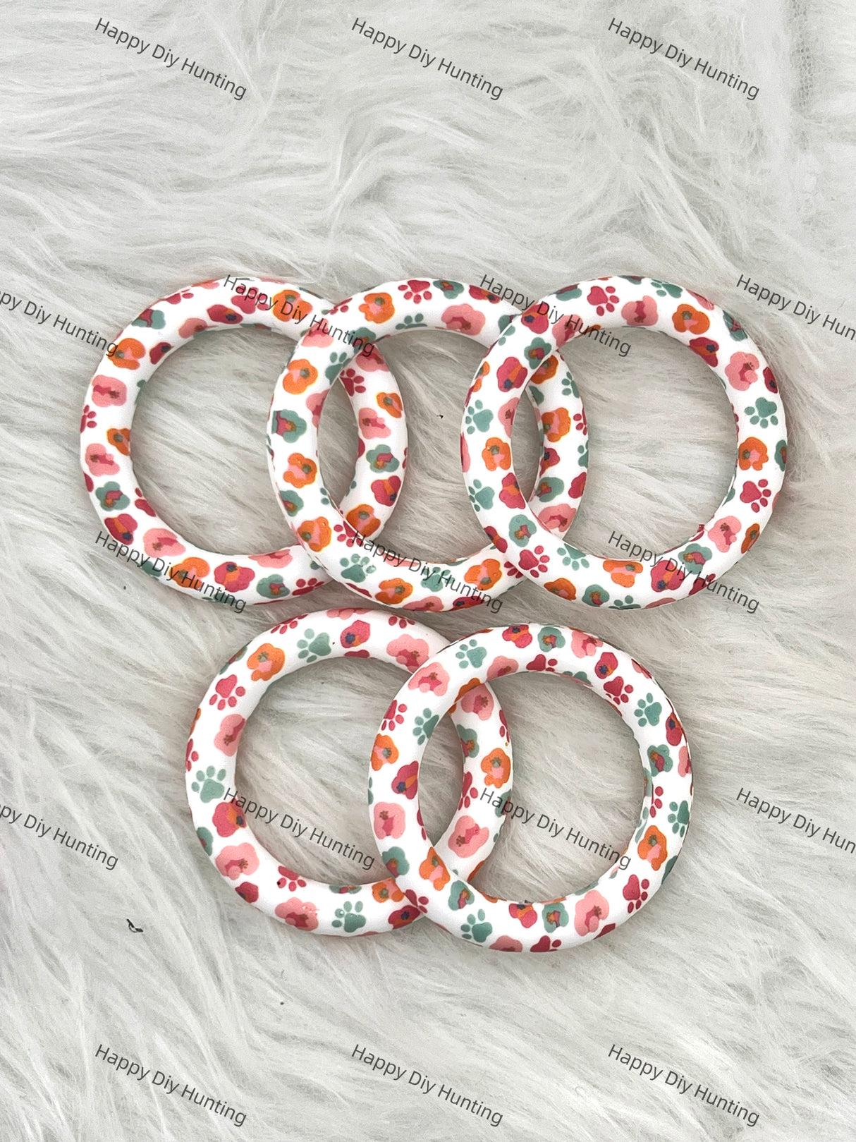 Cute Dog Paws Beadable Silicone Ring Car Hanger Charm Loop