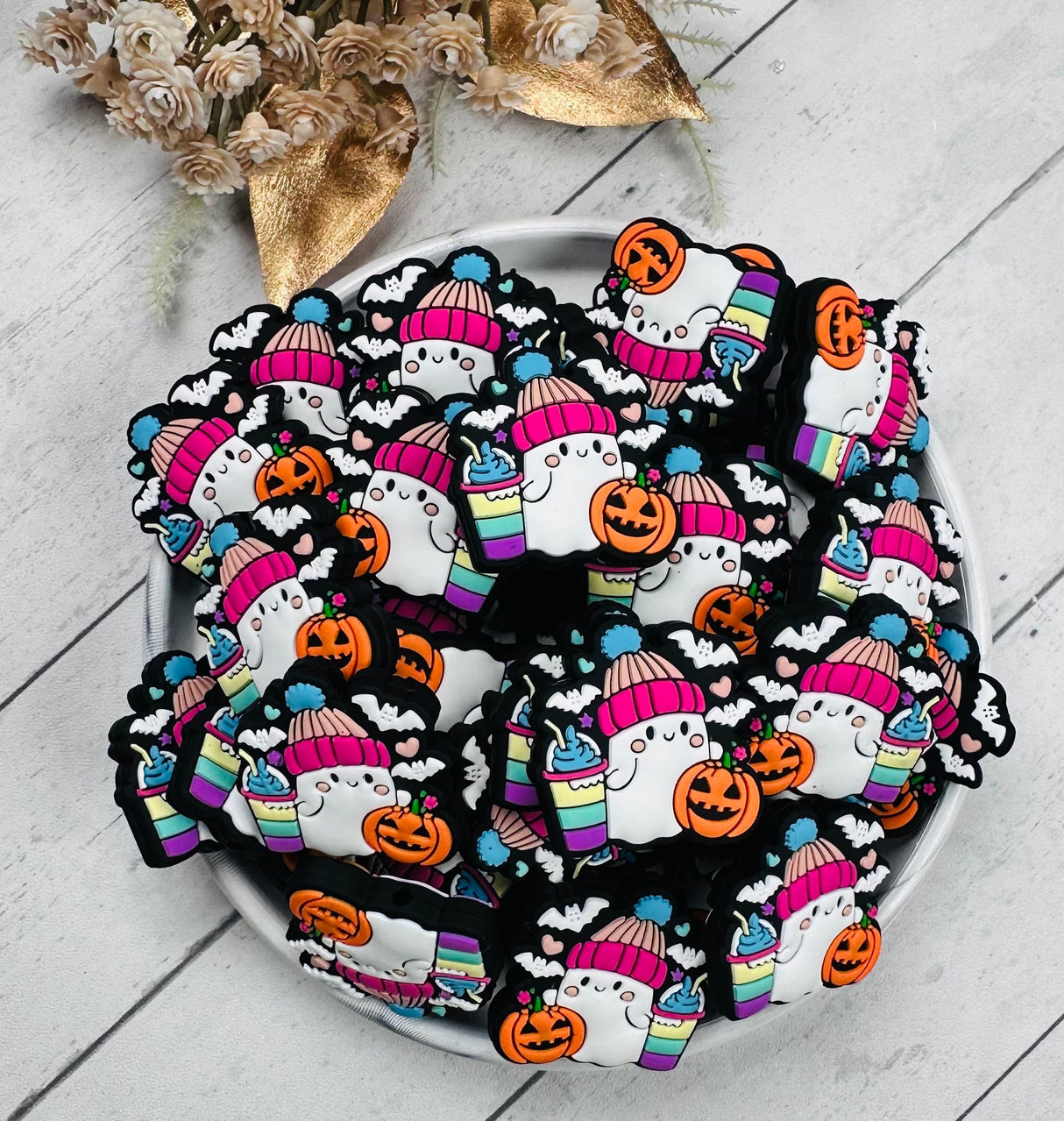 Cute Halloween Ghost with pumpkins Silicone Focal Beads For DIY Beadable Pens