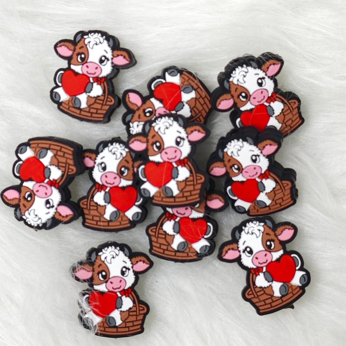 Cute Cow with Heart Silicone Focal Beads wholesale, Valentine’s day focal beads