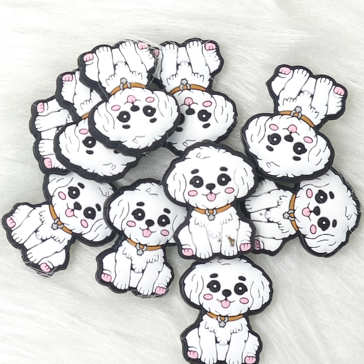 Cute white dog Silicone Focal Beads, animal focal beads