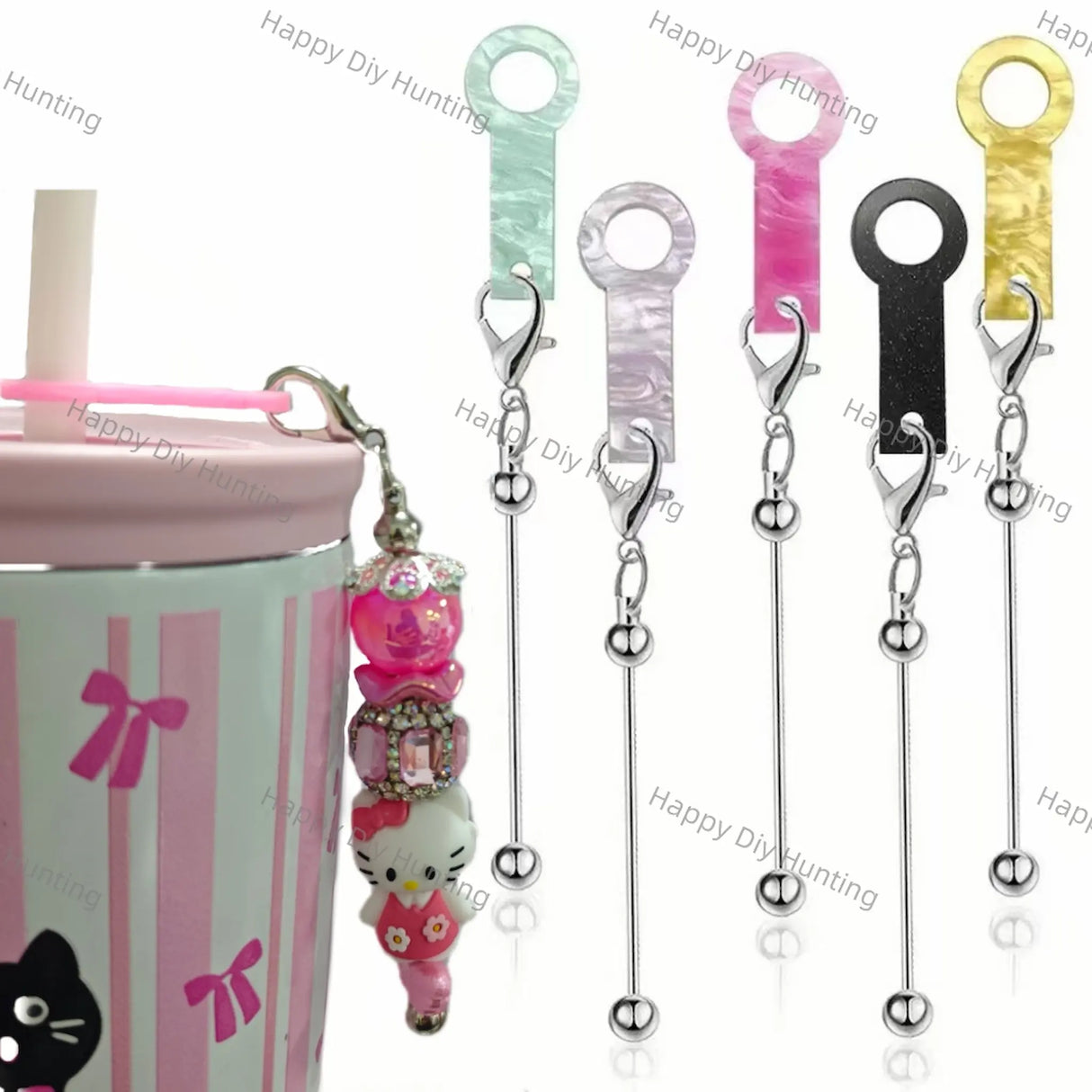 DIY Beadable Straw Charm Tabs, Random Mixed Colors | Acrylic Tumbler Straw Hanger for 8‑10mm Straw1