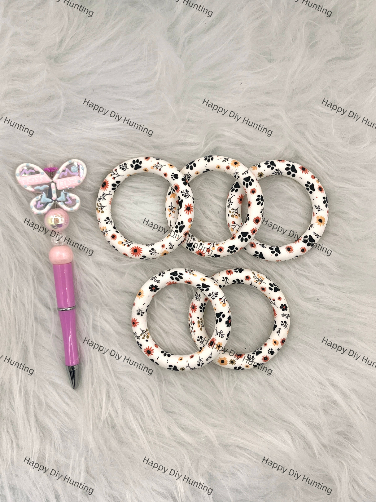 Dog's Paw Beadable Silicone Ring Car Hanger Charm Loop