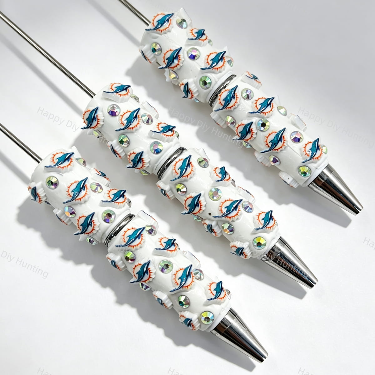 Dolphin sports team logo print sports beadable pens. Refillable and customizable, matching all focal beads and pen toppers. Perfect for game day gifts, DIY crafts, and handmade sports merchandise.