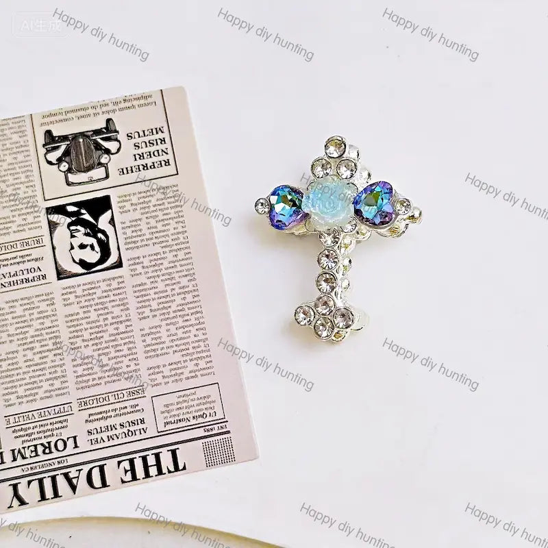 Multi Color Rose Heart Rhinestone Cross Metal Bead Caps, Crystal Cross Bead End Frame Findings For DIY Beadable Pen Silicone Focal Bead Handmade Craft Wholesale