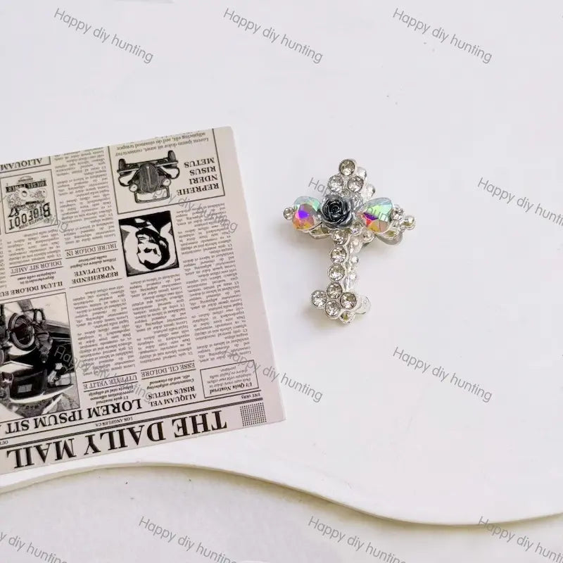 Multi Color Rose Heart Rhinestone Cross Metal Bead Caps, Crystal Cross Bead End Frame Findings For DIY Beadable Pen Silicone Focal Bead Handmade Craft Wholesale