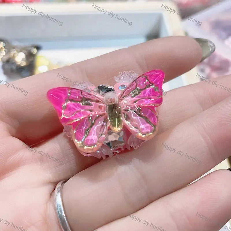 Multi Color Butterfly Bead Caps, Crystal Cross Bead End Frame Findings For DIY Beadable Pens