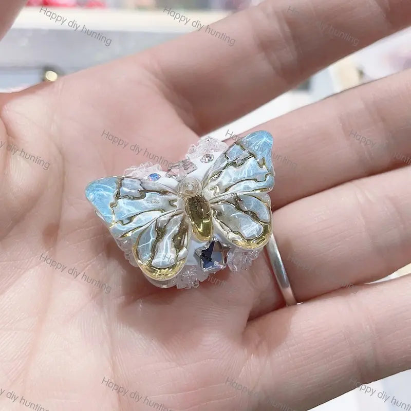 Multi Color Butterfly Bead Caps, Crystal Cross Bead End Frame Findings For DIY Beadable Pens