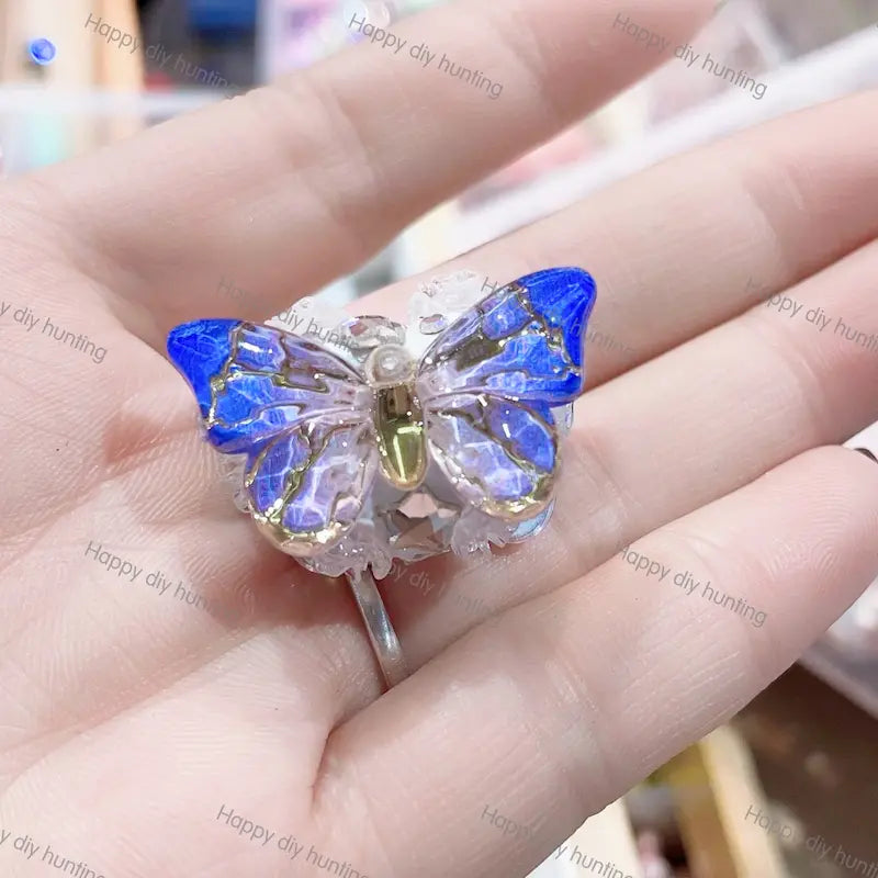 Multi Color Butterfly Bead Caps, Crystal Cross Bead End Frame Findings For DIY Beadable Pens