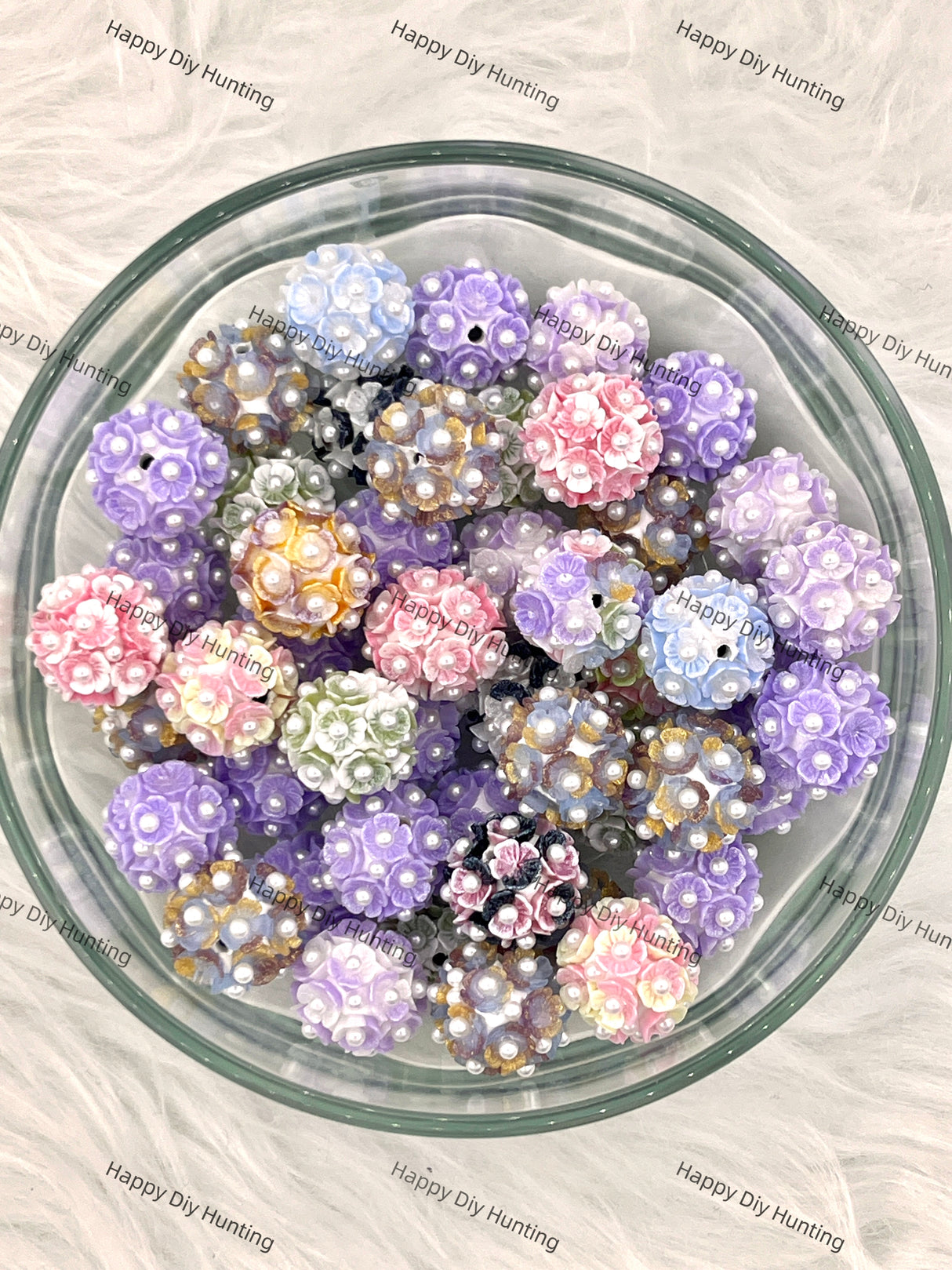 Fancy Flower Acrylic Bead with Pearl,Mixed Color