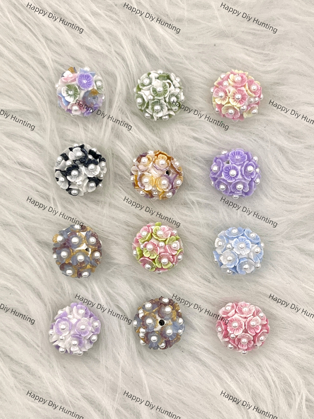 Fancy Flower Acrylic Bead with Pearl,Mixed Color