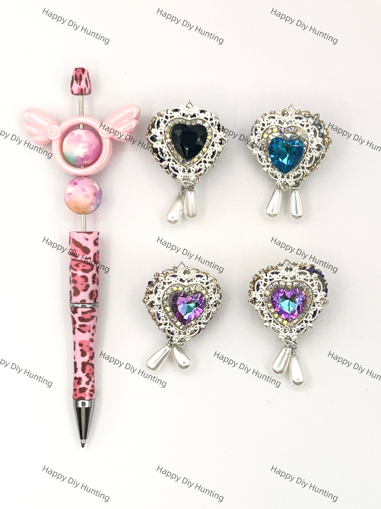 Fancy Heart Rhinestone Beads with Dangling Pearls