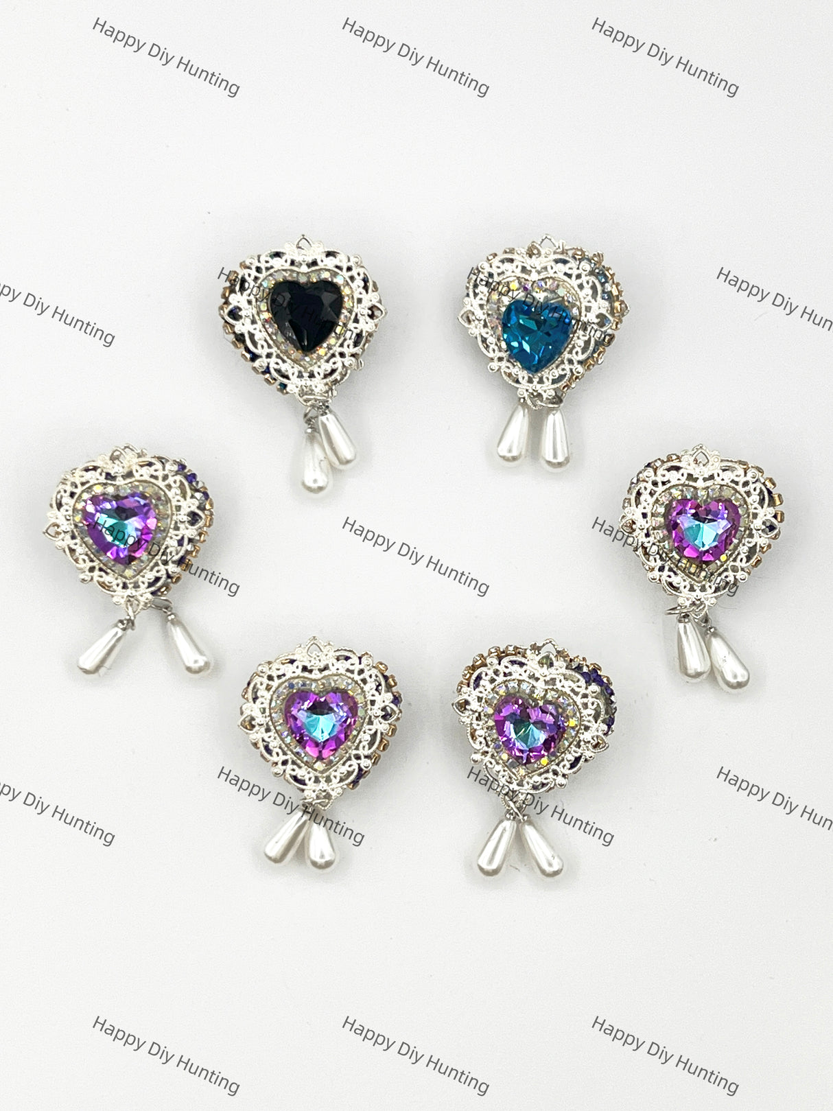 Fancy Heart Rhinestone Beads with Dangling Pearls